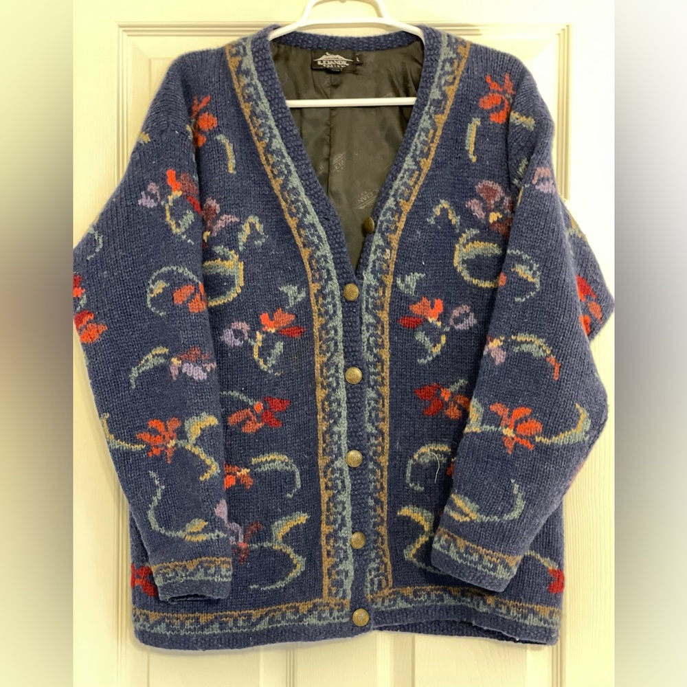Vintage Blue Floral Cardigan Sweater
